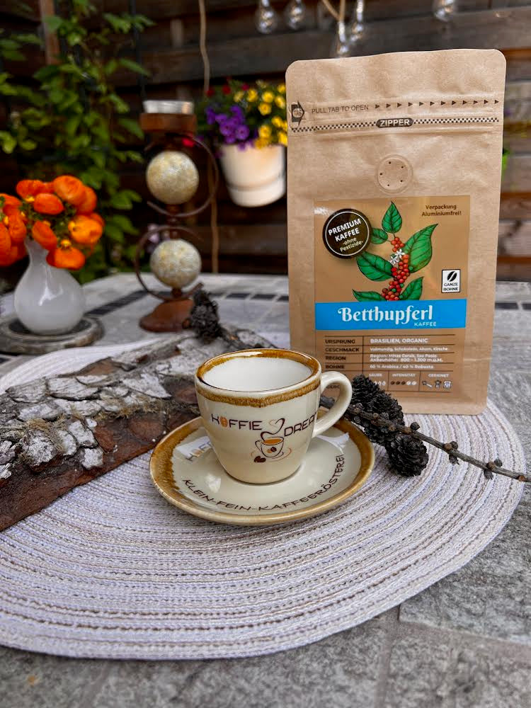 Kaffee-Genuss Set: Tasse mit Unterteller + 250g Espresso